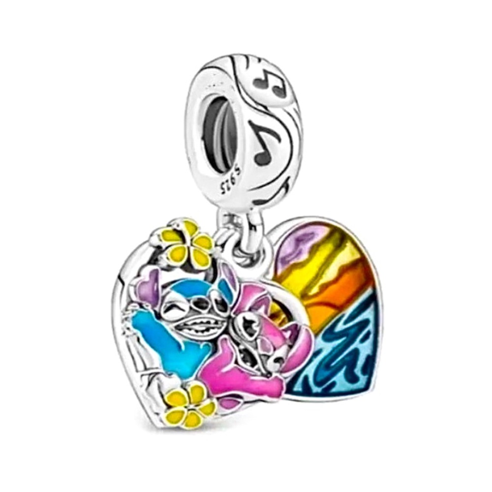 Stitch and Angel heart charm for silver bracelet